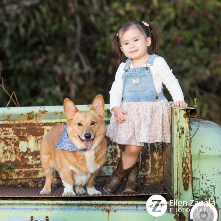 Photo of little girl and her dog by Ellen Zangla Photography in Loudoun County VA