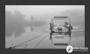 White's Ferry crossing the Potomac in the fog. Photography