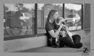 Photo of woman hugging her service dog in Montgomery County MD by Ellen Zangla Photography