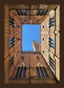 Looking up in a Siena Italy church without a ceiling