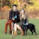Outdoor family photo with two senior dogs in Loudoun County, VA.
