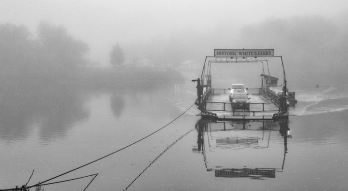 White's Ferry crossing the Potomac in the fog in Leesburg, VA.