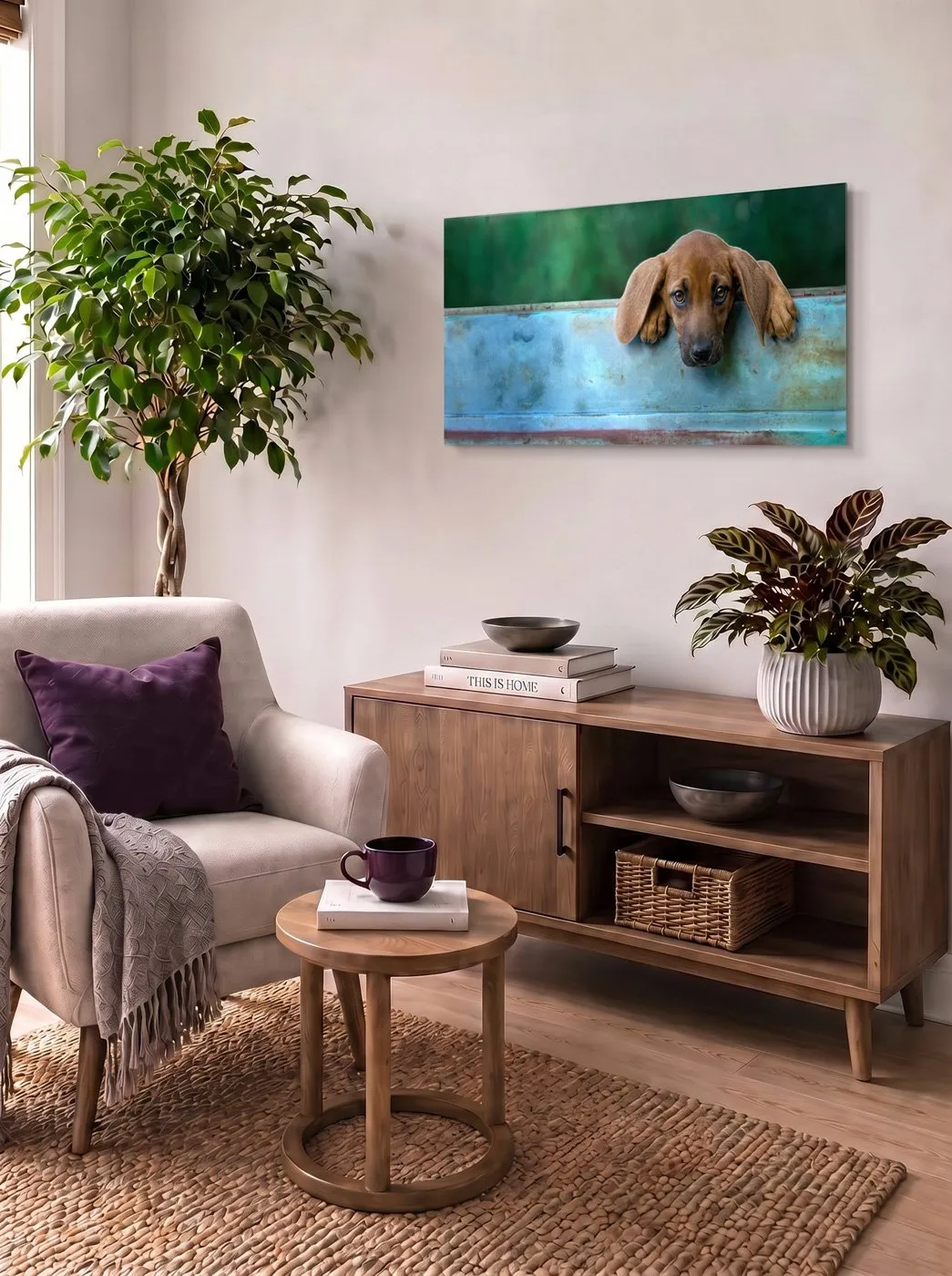 Metal print on a wall so clients can see how that product looks