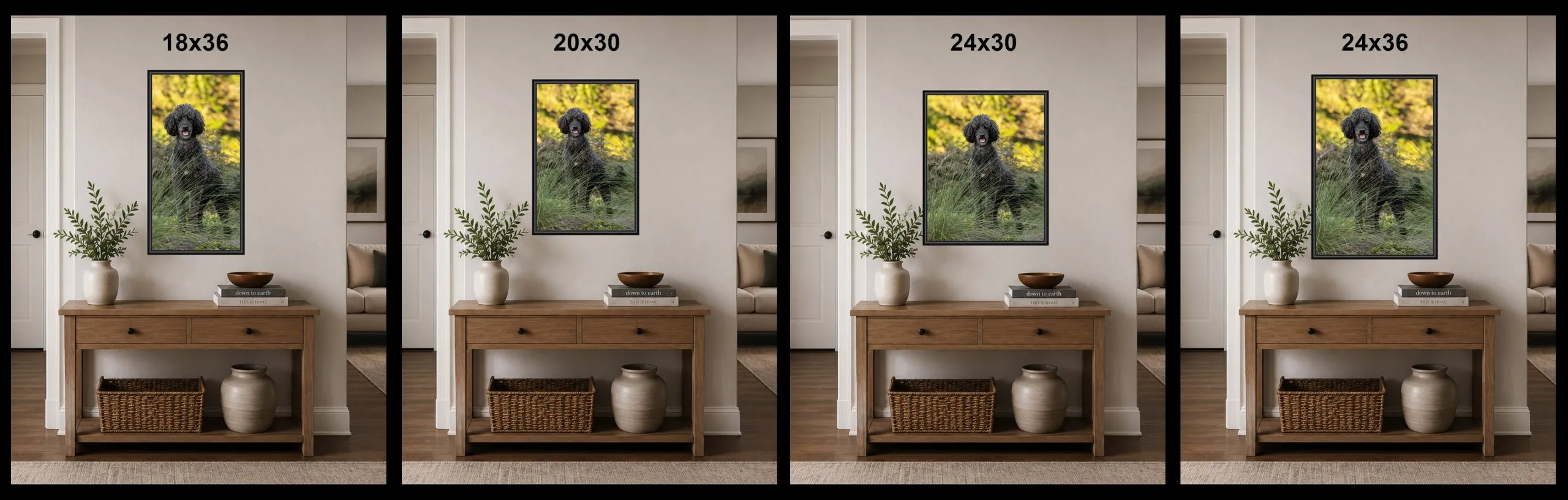 Example of how different size photos work in a room.